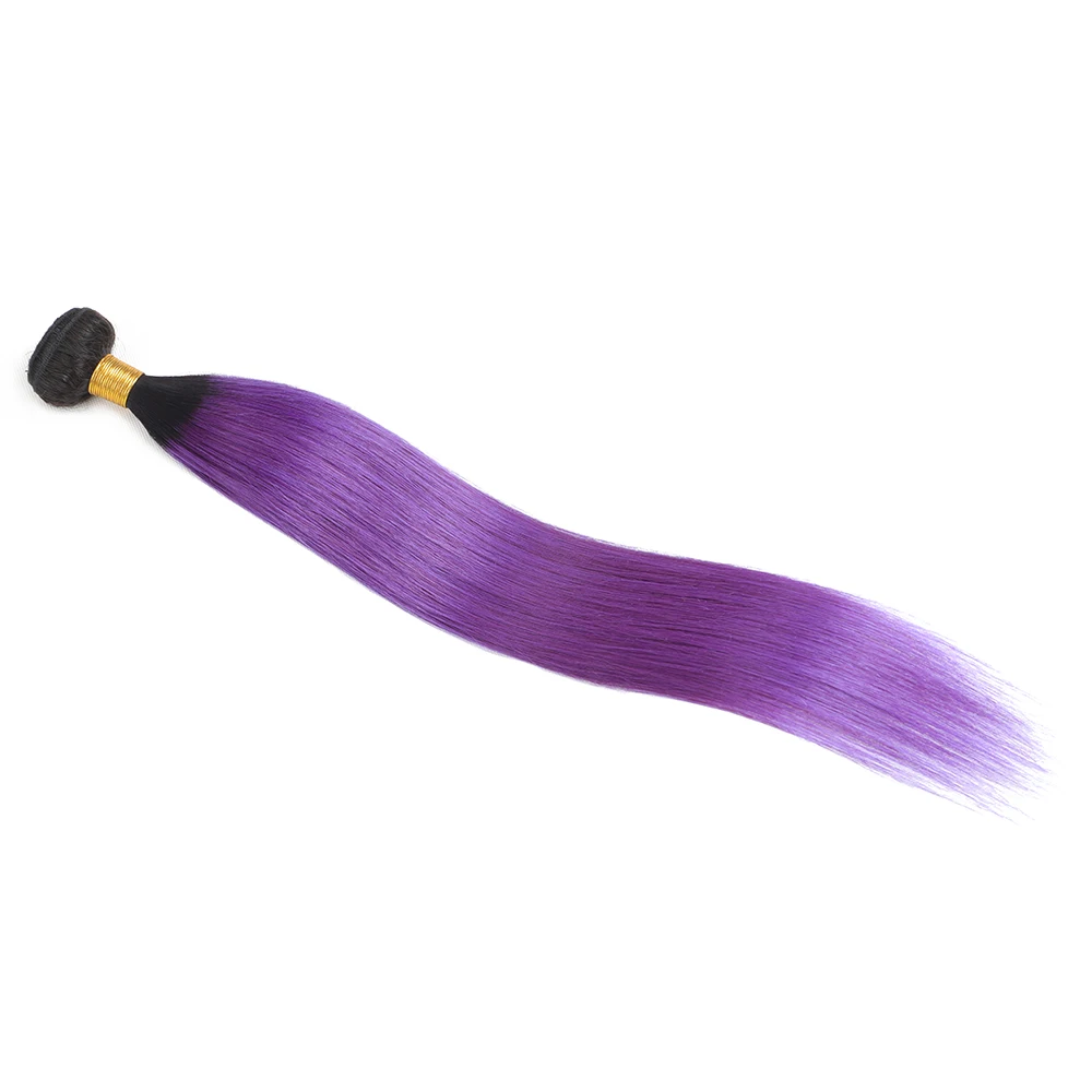 T1B-Purple Розовые, синие, зеленые, серые человеческие волосы, пряди KEMY волос, предварительно окрашенные бразильские Прямые Натуральные кудрявые пучки волос, 1 шт., не Реми волосы, уток - Цвет волос: T1B-Purple