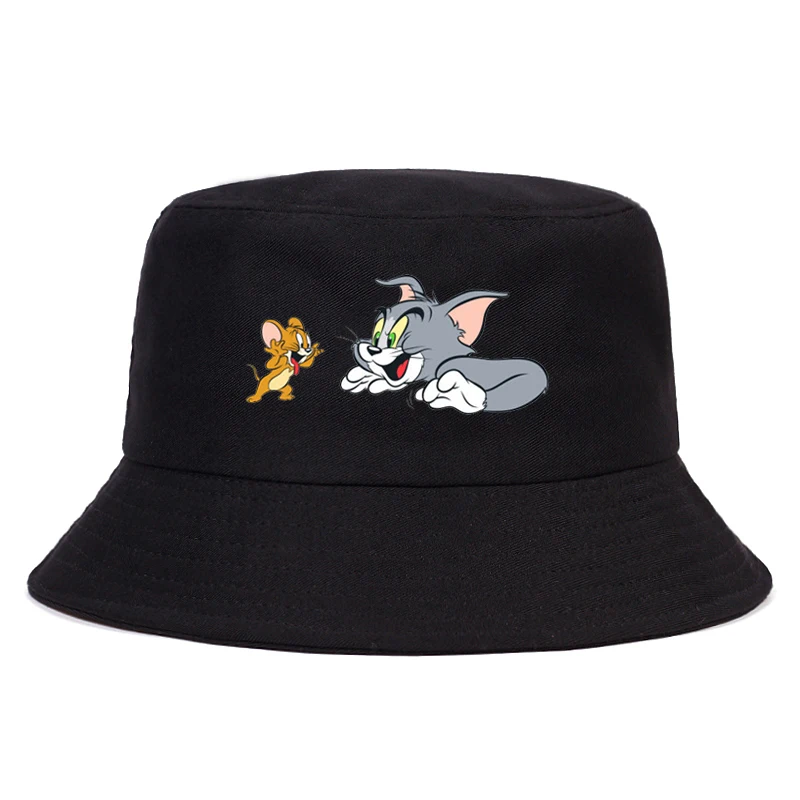 

2020 New Fashion cat and mouse print Bucket hat women man funny cute Fisherman Hat Fishing Outdoor Hip Hop Summer sun hat