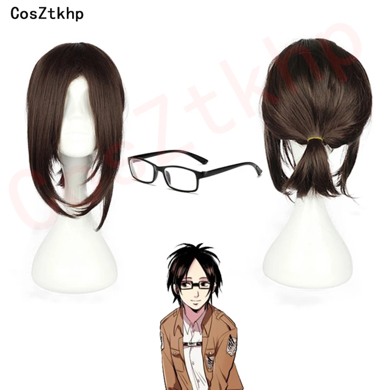 

Attack on Titan Hange Zoe Cosplay Wig Dark Brown Synthetic Hair with Wig Cap Hanji Zoe Anime Cosplay Glasses Role Play Props