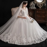 luxury wedding dresses lace up 2020 dreamy half sleeve bride plus size wedding dress embroidery ball gowns vestidos de novia