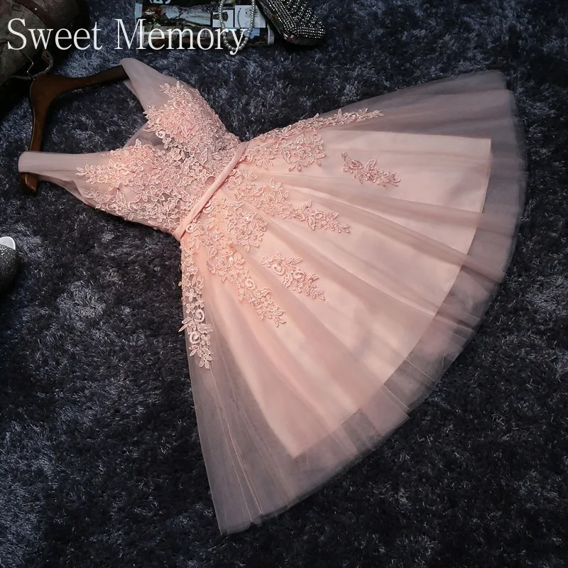 S0125 abito da ballo corto rosa abiti da damigella d'onore perline collo Sexy stringate perle abiti da cerimonia per la festa nuziale dolce memoria