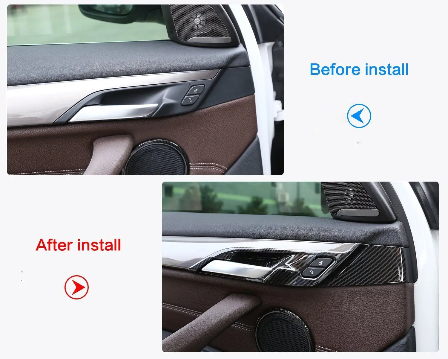 

1set=4pcs Carbon Fiber Style Car Interior Door Bowl Cover Trim For BMW X1 F48 2016-2018