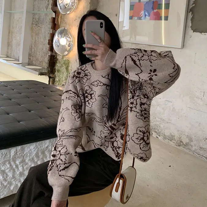 

Irregular design sweater women's autumn 2020 new loose fitting Pullover round neck lazy sweater