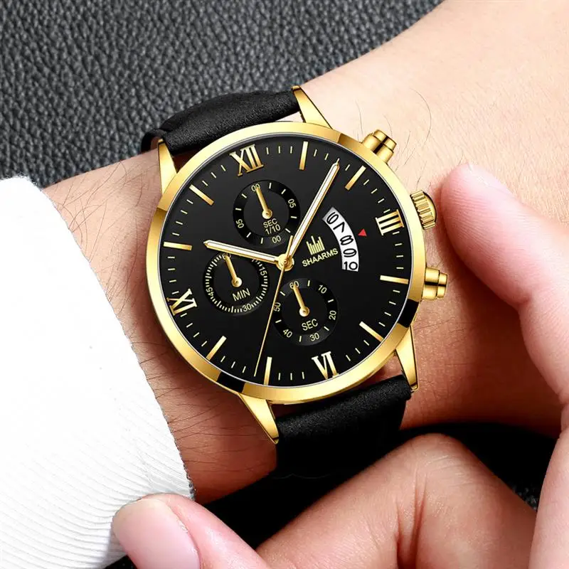 Повседневные мужские часы с римскими цифрами наручные коричневым кожаным