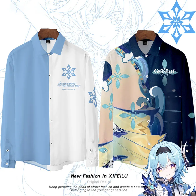 

Anime Genshin Impact Eula Lawrence Loose Shirt Cosplay Costume Summer New Men Women Student Long Sleeve Casual Blouse Tops