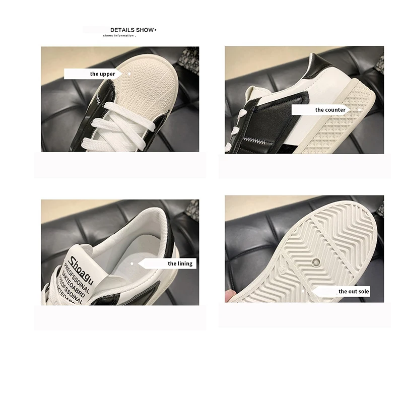 

Spring Autumn Board Shoes Women Outdoor PU Color Matching Shoelaces Flat Bottom Casual Wear-resistant Non-slip Ladies Sneakers