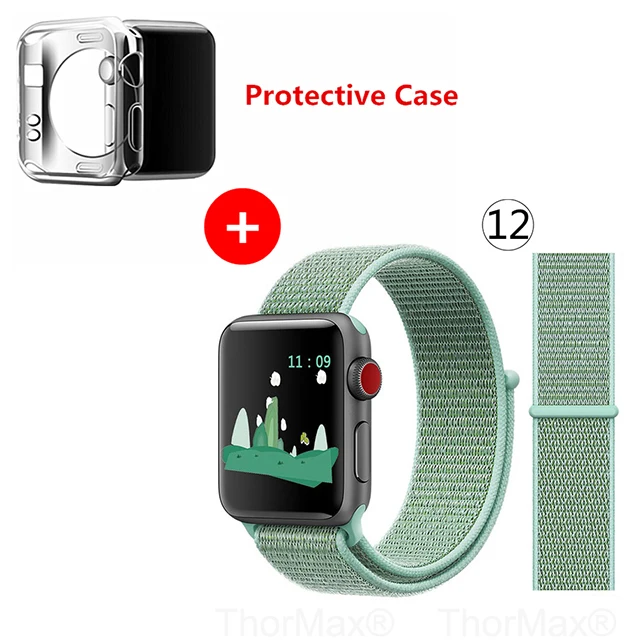 Нейлоновый спортивный бесшовный ремешок для наручных часов iwatch, 4 цвета, в полоску, легкий мягкий сплетенный ремешок для наручных часов Apple Watch 4 серии 3/2/1 38 мм 42 мм 40 мм 44 мм - Цвет ремешка: 12-Sea Green