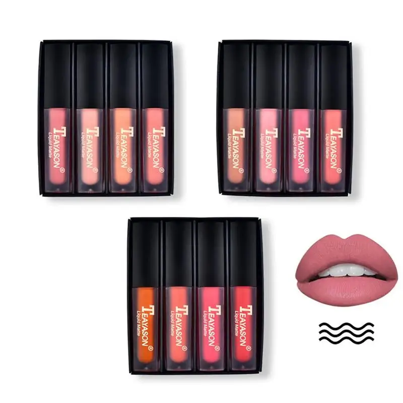 4 шт./компл. женский модный набор жидкой помады блеск для губ телесный макияж