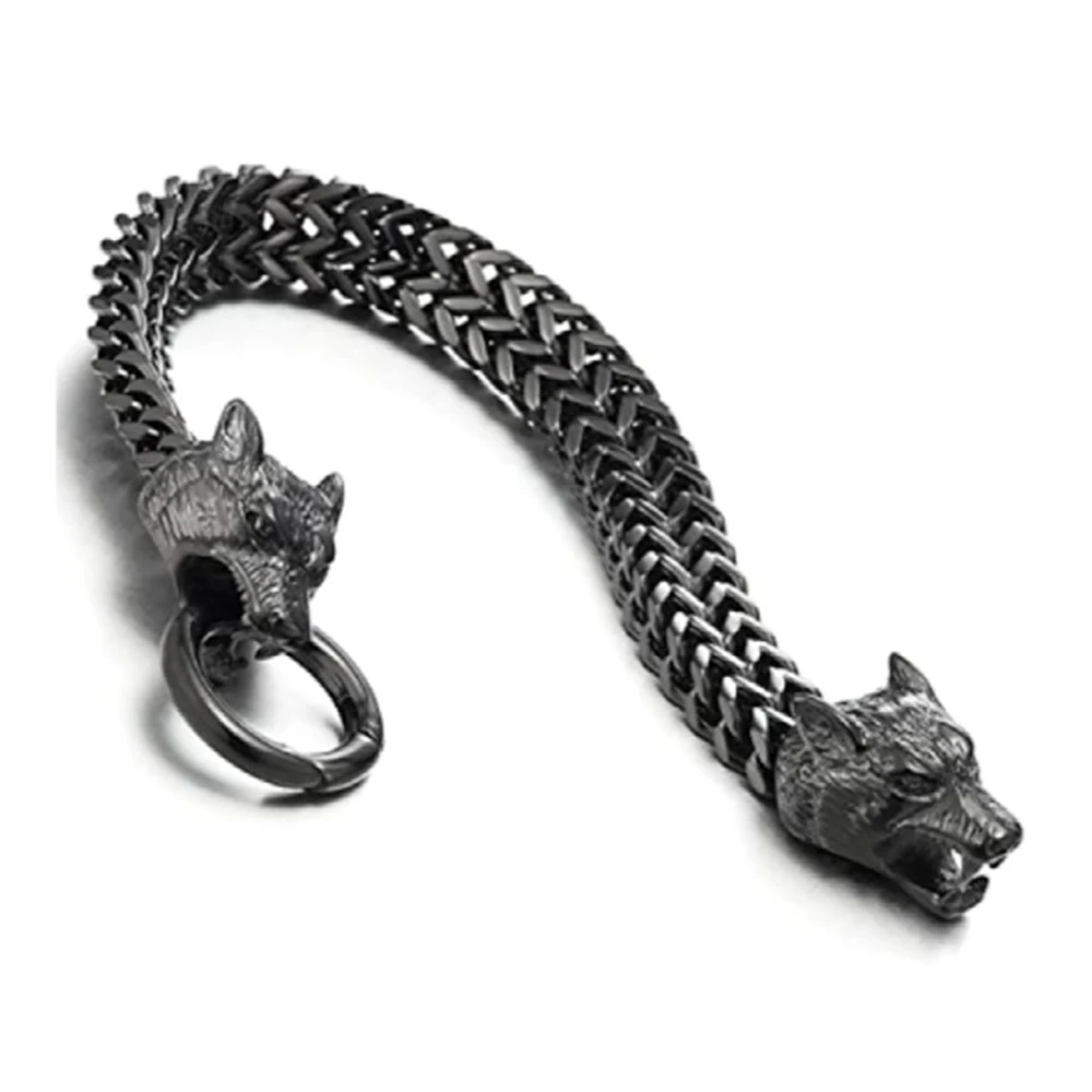 

Vintage Black Viking Wolf Head Bracelet Punk Rock Hiphop Men Stainless Steel Biker Bracelets Wristband Gothic Gold Skull Jewelry