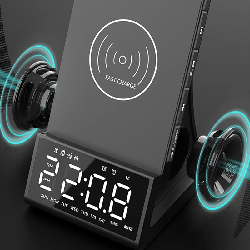Будильник с беспроводной зарядной док-станцией Bluetooth динамик Ночник светильник