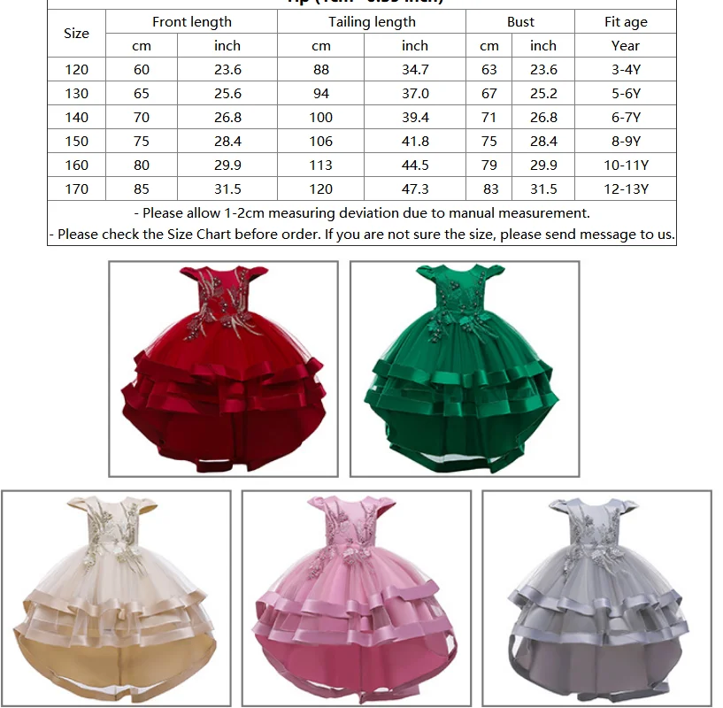 

Autumn & Summer Girl Dress Princess Trailing Girl Wedding Event Flower Girl Dress Birthday Party Costumes Children Clothing 8T