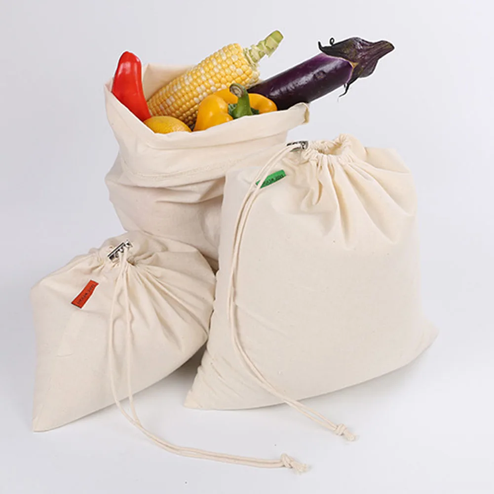 Сумка для хранения многоразовая Хлопковая на шнурке фрукты овощи РИС СЕМЕНА