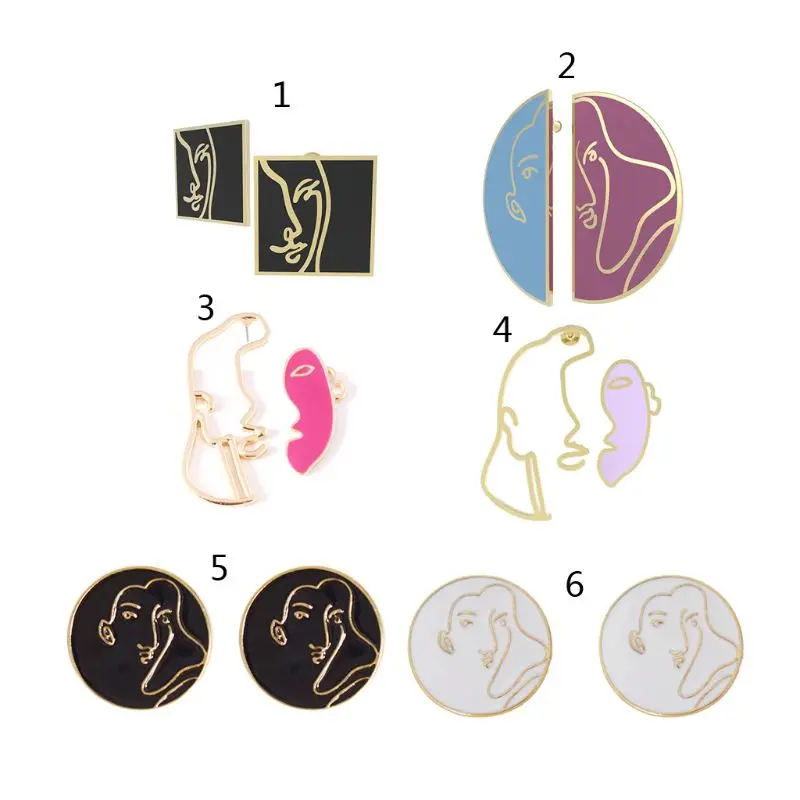 

Abstract Human Face Earring Metal Hit Color Glaze Enamel Geometric Stud Earring