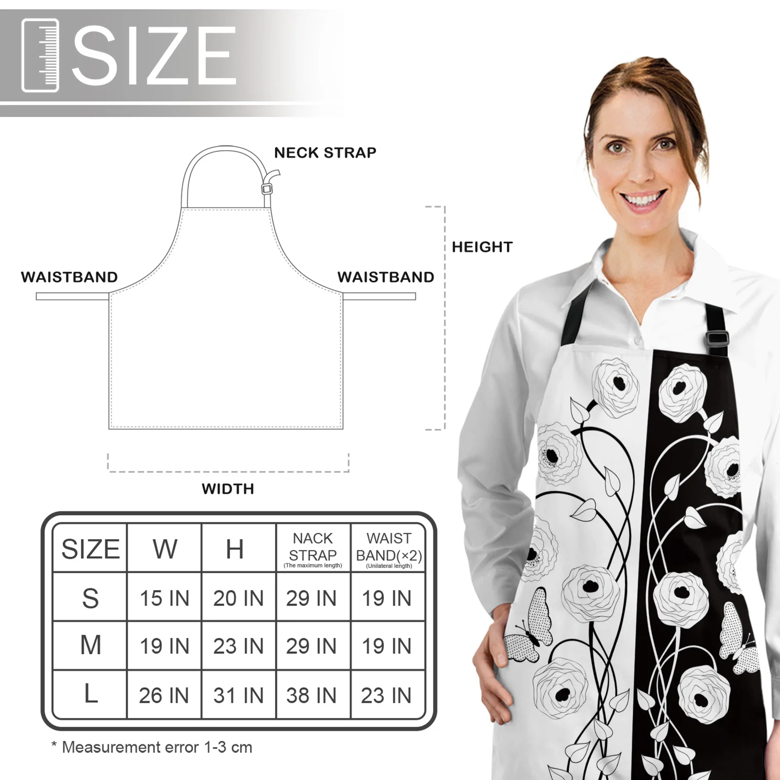 

Black And White Flower Dragonfly Butterfly Kitchen Nail Shop Apron for Women Men Kids Aprons Dinner Cooking Baking Accessories