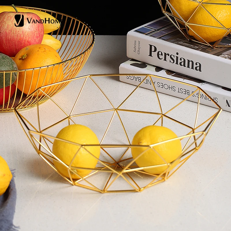 

VandHome Metal Fruit Basket Wire Snack Bread Vegetable Storage Bowls Kitchen Eggs Dessert Holder Nordic Organizer Minimalist