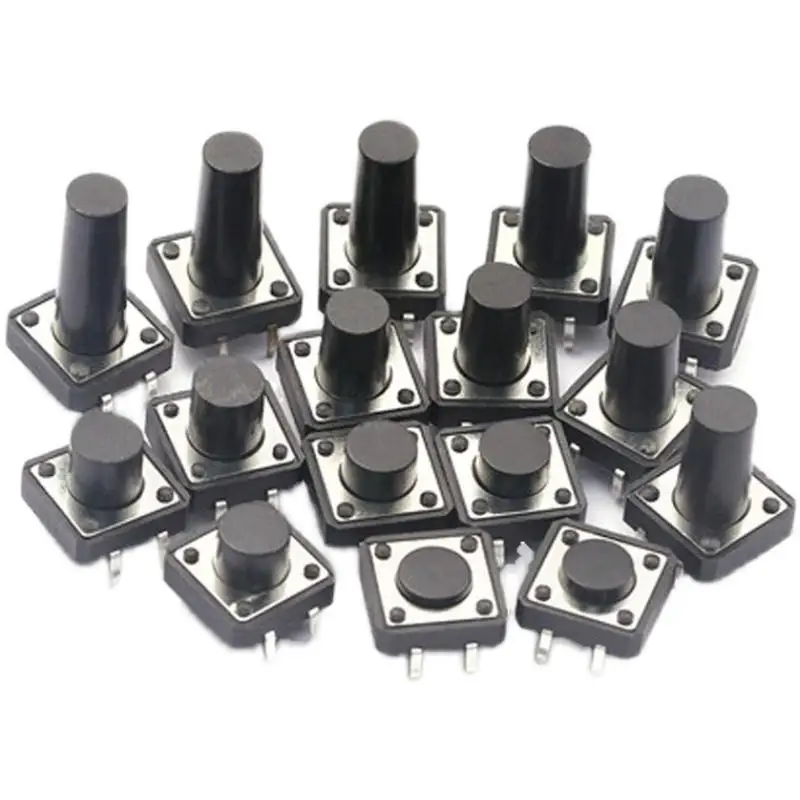 LOT50 6x6 мм 12x12 мм 4 штифта 2 штифта высота 4,3/5/6/7/10/12/15 мм PCB мгновенный тактильный Такт кнопочный переключатель