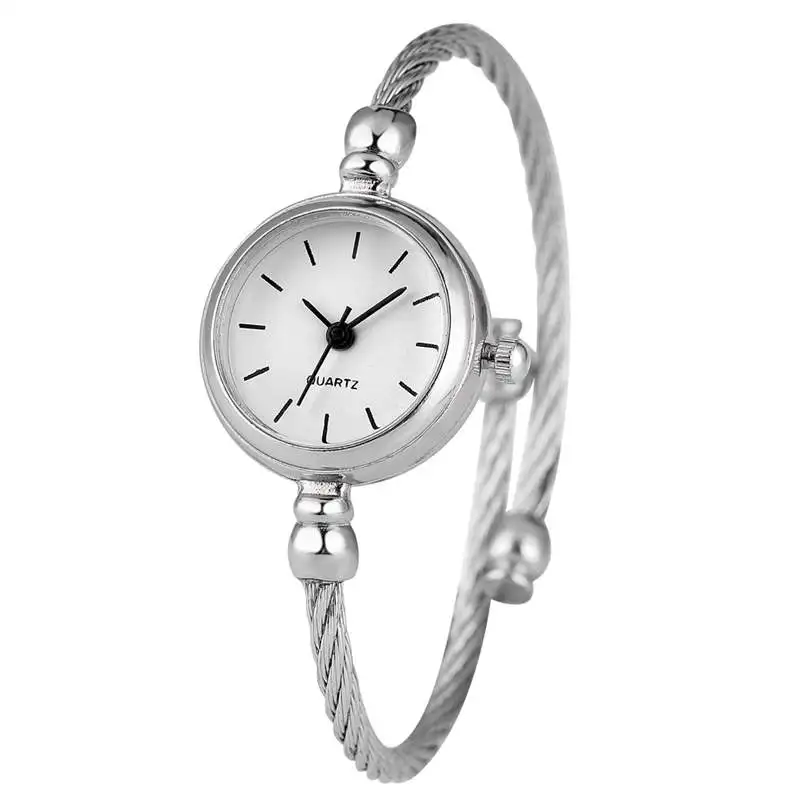 simple silver Уникальный Женский браслет часы маленький Гладкий циферблат топ роскошный серебряный тонкий ремешок Корейский ретро искусство женские часы кварцевые часы подарок час - Цвет: simple silver