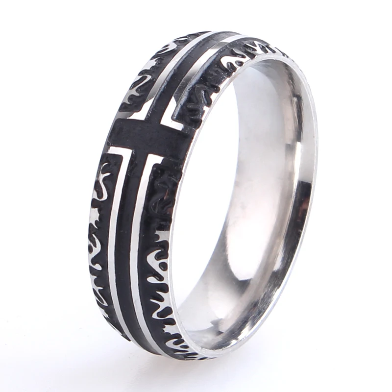 

wedding rings 6mm vintage black cross pattern 316L Stainless Steel wedding rings for women men wholesale