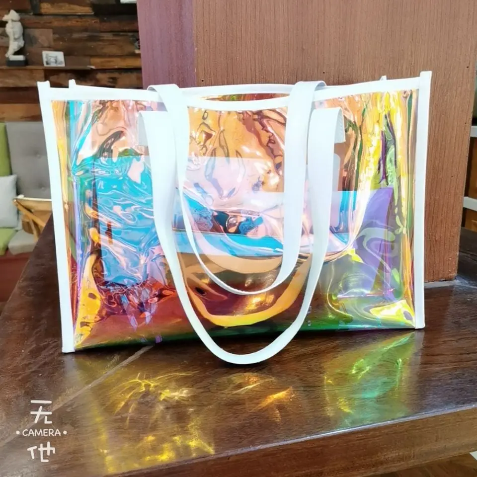 

Cute Transparent Bag For Women Laser Clear Handbag Holographic Pvc Candy Beach Waterproof Shoulder Bag Jelly
