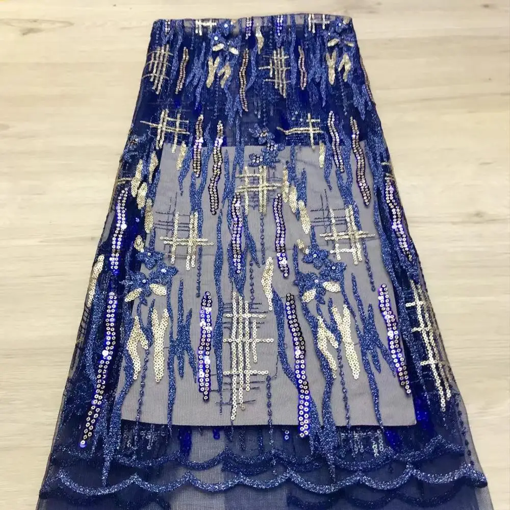 

African Lace Fabrics 2020 High Quality Lace Sequins Blue Nigerian Sequence Lace Fabrics French Tulle Lace Fabric