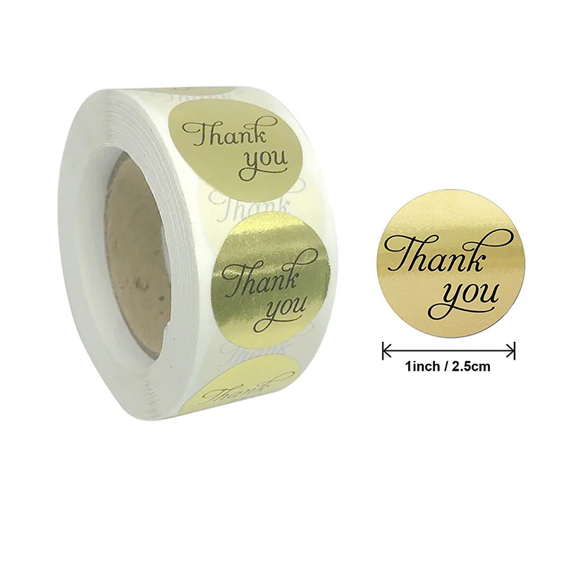 

500PCS Shiny Gold Labels Foil Thank You Stickers For Wedding Birthday Christmas Pretty Gift Cards Envelope Sealing Label