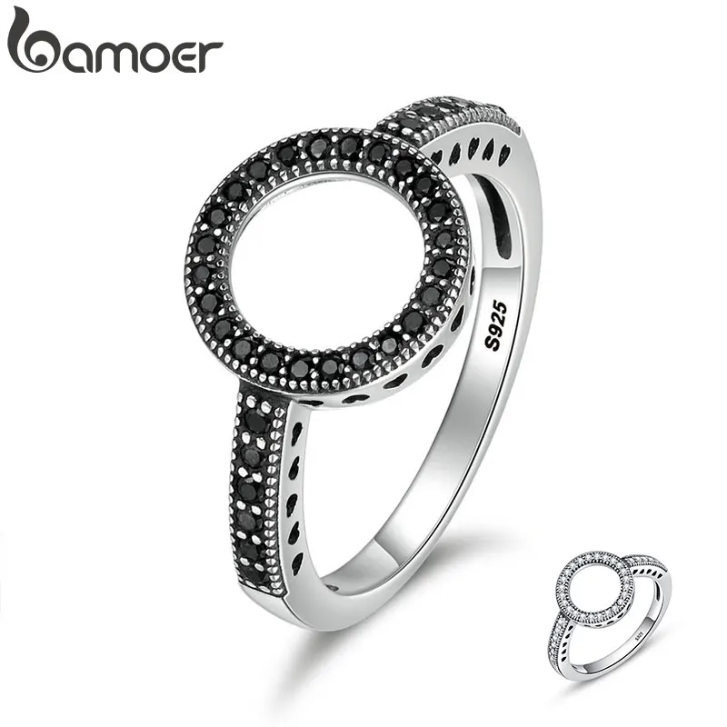 

BAMOER 100% Genuine 925 Sterling Silver 2 Colors Forever Clear CZ Round Finger Rings for Women Authentic Silver Jewelry SCR112