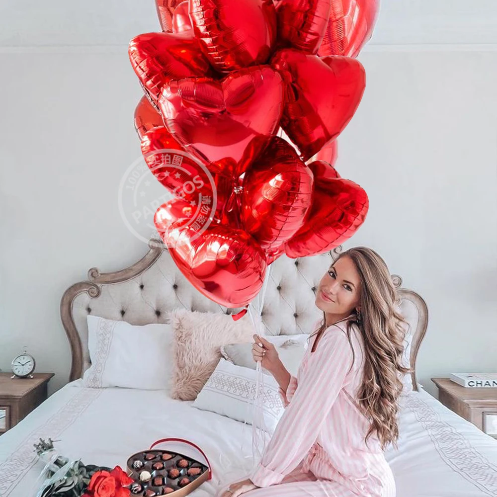 15 шт./лот 18 дюймовые воздушные шары с красным сердцем для влюбленных из фольги