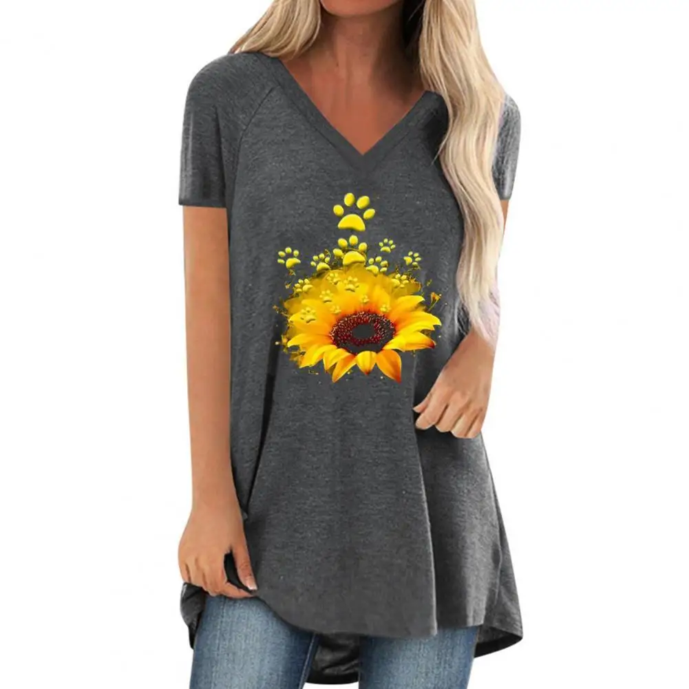 

Женская блуза с принтом в виде подсолнухов, Свободный пуловер для женщин с коротким рукавом блуза на открытом воздухе винтажная рубашка раз...