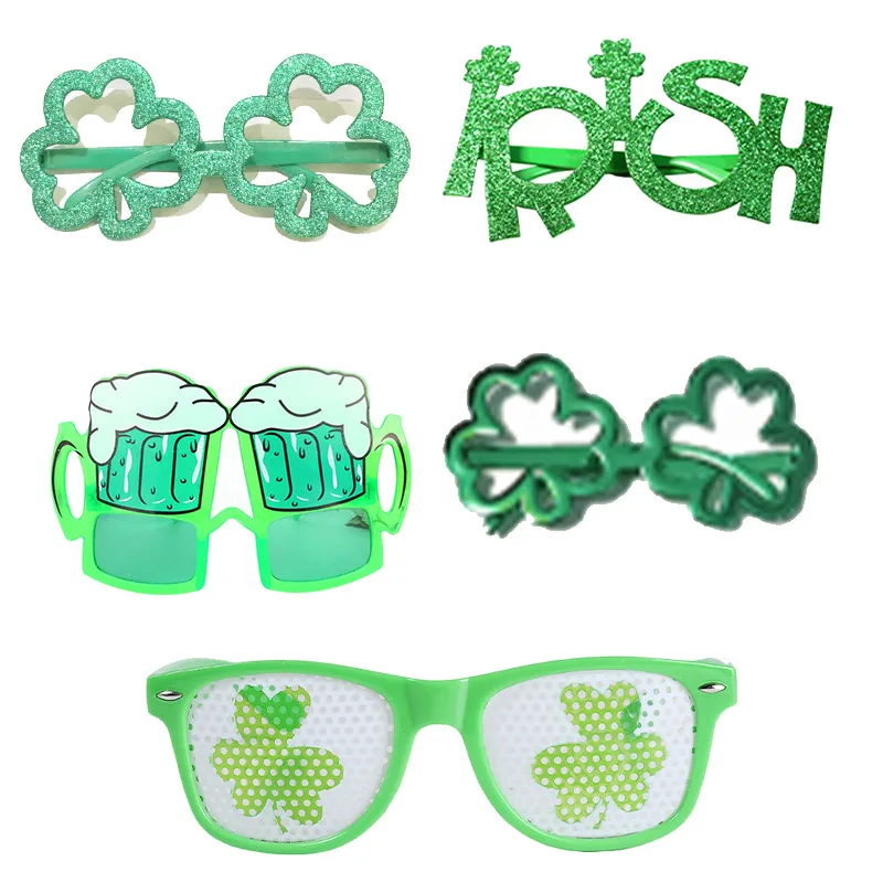 

Irish Festival Green Onion Powder Clover Glasses Beer Mug Glasses Clover Sunglasses Set