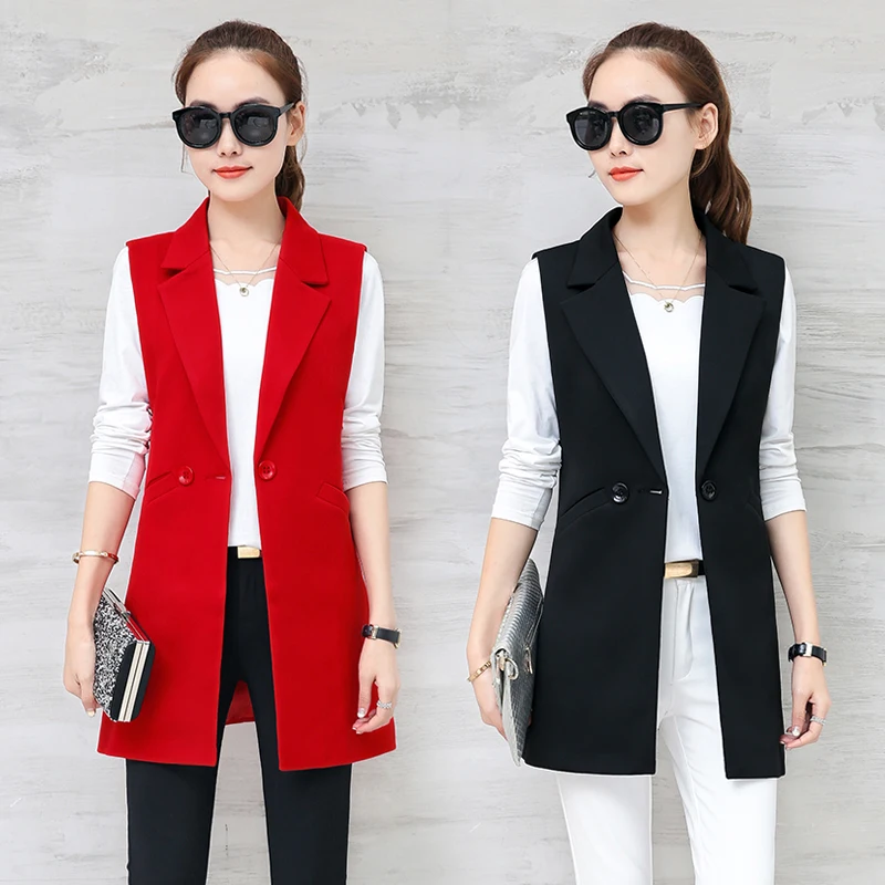 

spring autumn women's suit vest long section vest for women sleeveless vest jacket Office lady vest women vest Coat