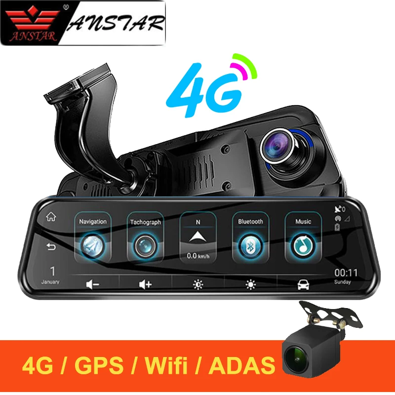Anstar 10 ''поток зеркало заднего вида камера Автомобильный видеорегистратор 4G Android HD 1080 P Dash Cam двойной объектив ADAS gps Wifi авто регистратор видеорегистраторы
