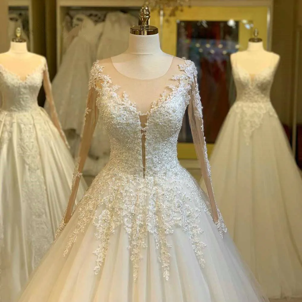 Vestido de noiva роскошное бальное платье с длинными рукавами свадебное Кружевная