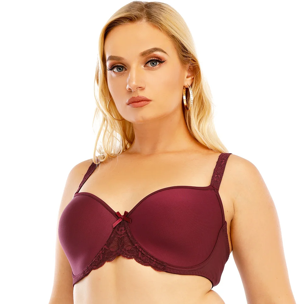 

Женские бюстгальтеры с регулируемыми бретелями, бордового цвета, кружевной бюстгальтер без подкладки, однотонные кружевные бюстгальтеры р...
