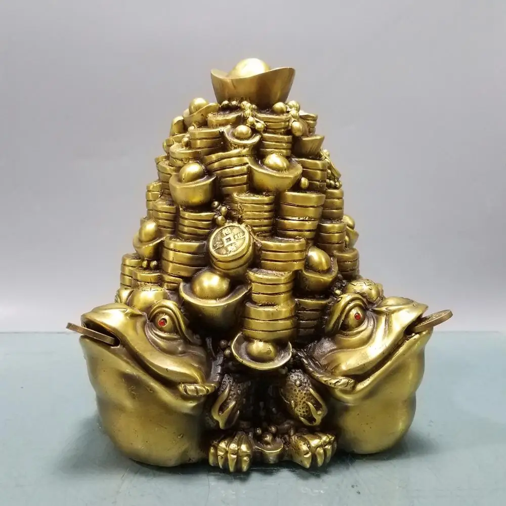 

China Feng Shui Seikos brass wealth auspicious Sifang Jincai toad status Toad mouth coin Allegory of wealth and wealth