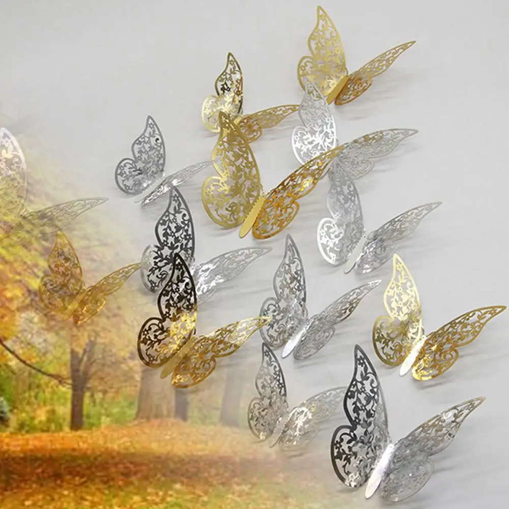 12 шт. деревянные полые наклейки на стену с бабочками для детских комнат 3D сделай