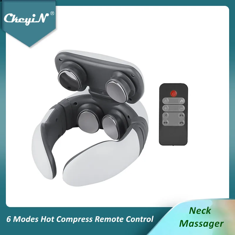 

Электрический массажер для шеи CkeyiN, беспроводной 4D инструмент для массажа шеи, горячий компресс с дистанционным управлением, интеллектуальный Массажер для физиотерапии