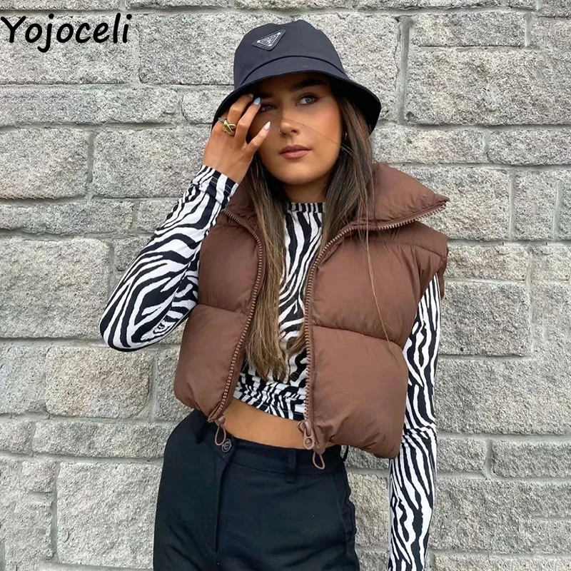 

Yojoceli Autumn warm casual cool parka coats vest Winter short black zipper jackets Elegant fashion female outerwear