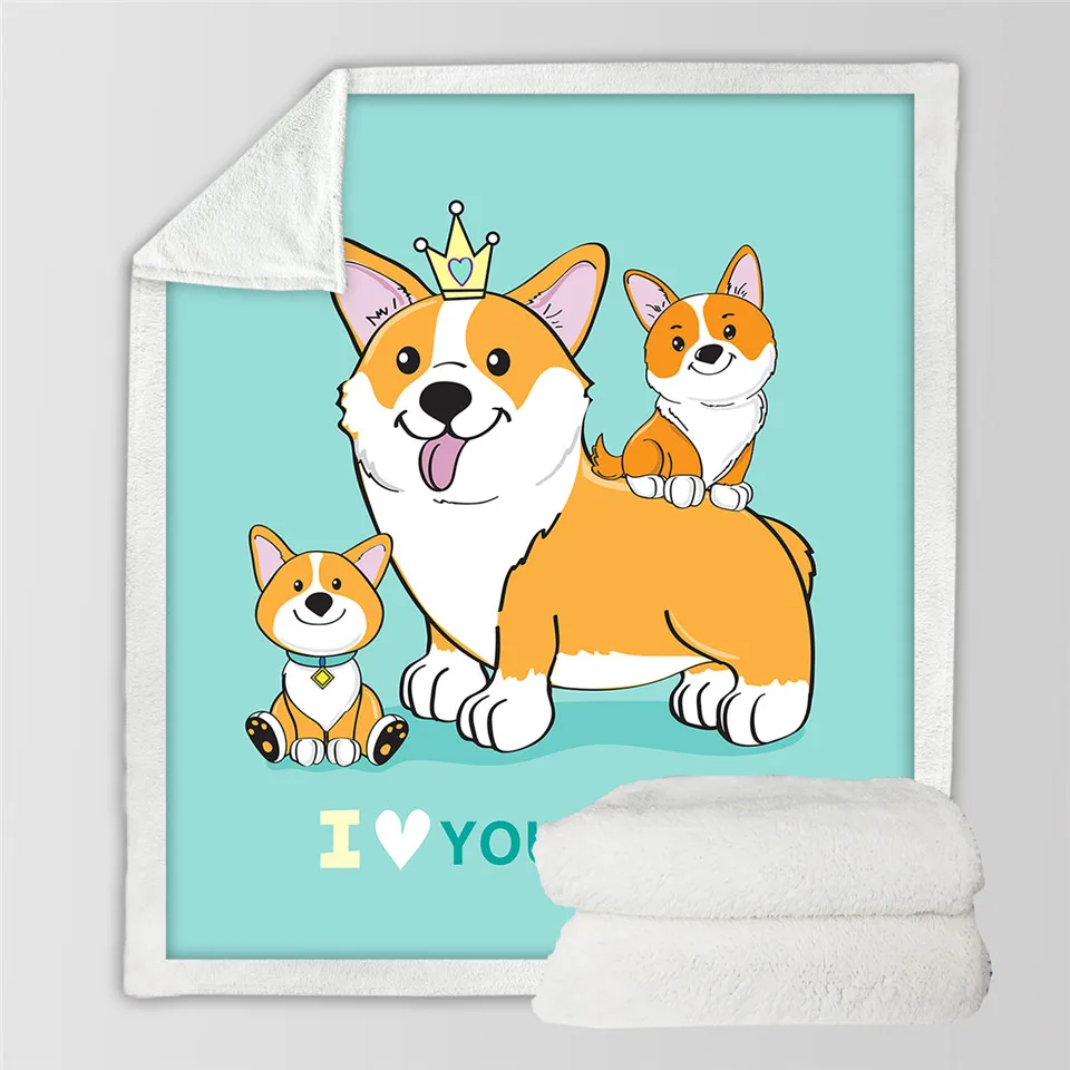 Новинка пушистое одеяло Corgi акварельное плюшевое постельное белье цветочное с