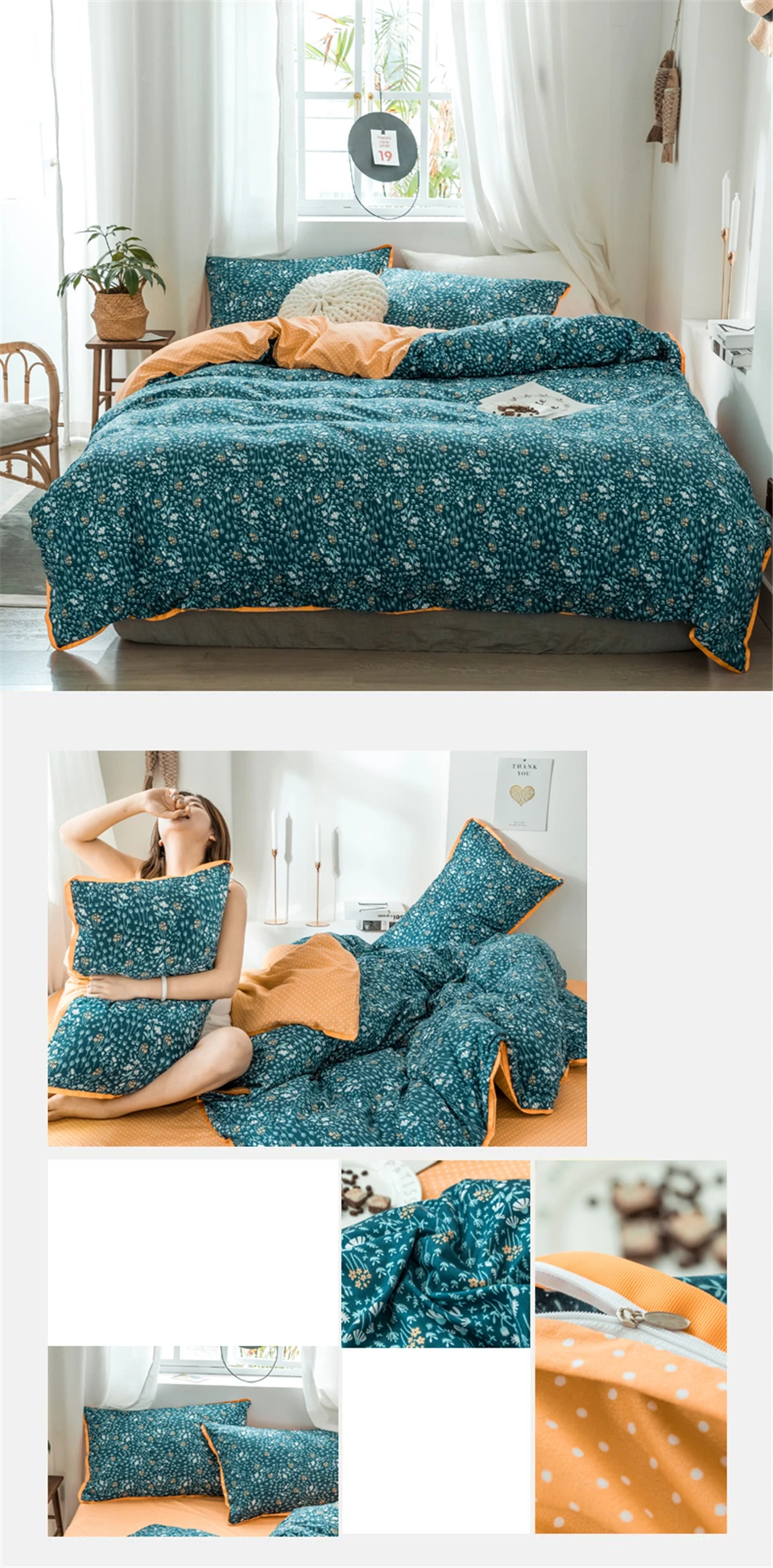 SlowDream Bedding Set Pastoral Style Flowers Bedspread Duvet Cover Set Flat Sheet For Adult Child Single Bed 1.0/1.2 Double