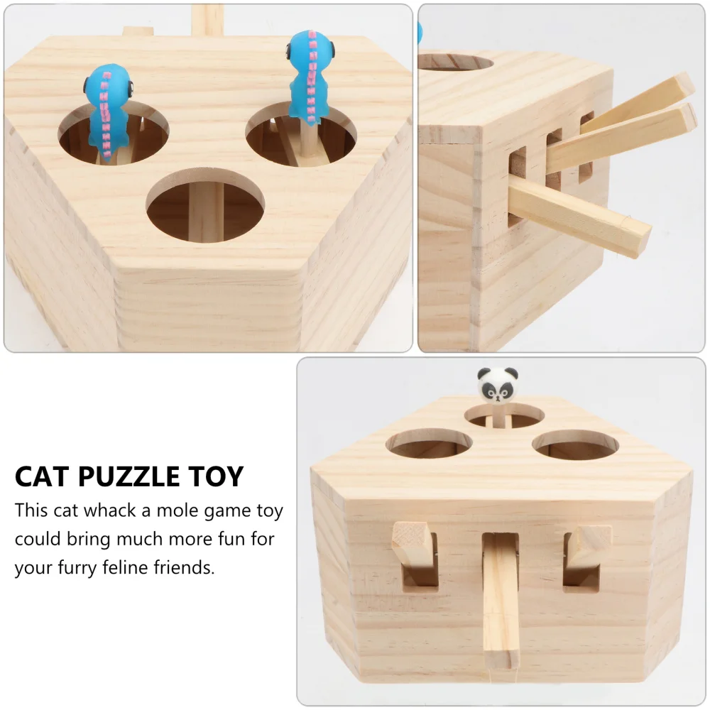 

1Pc Cat Funny Cat Interactive Exercise Toys Wooden Whack a Mole (Beige)