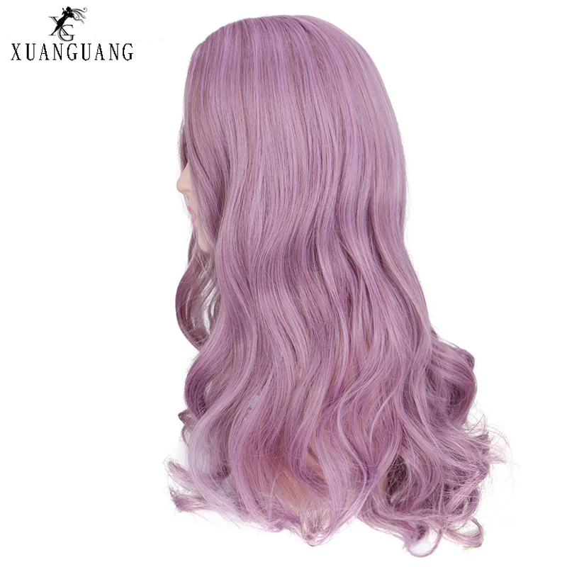 Длинный смешанный фиолетовый женский волнистый термостойкий синтетический