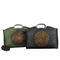 Cindoreen Women Handbag Totem Embossed Genuine Leather Retro Handbag