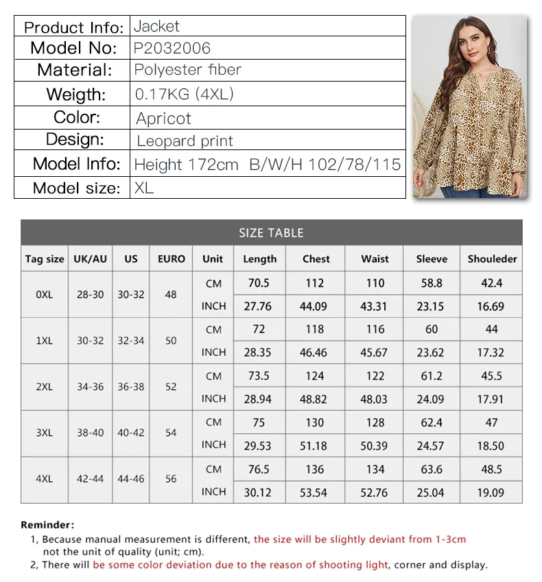 

Large size V-neck printed top 2021 spring and summer elegant women's spring leopard long-sleeved shirt