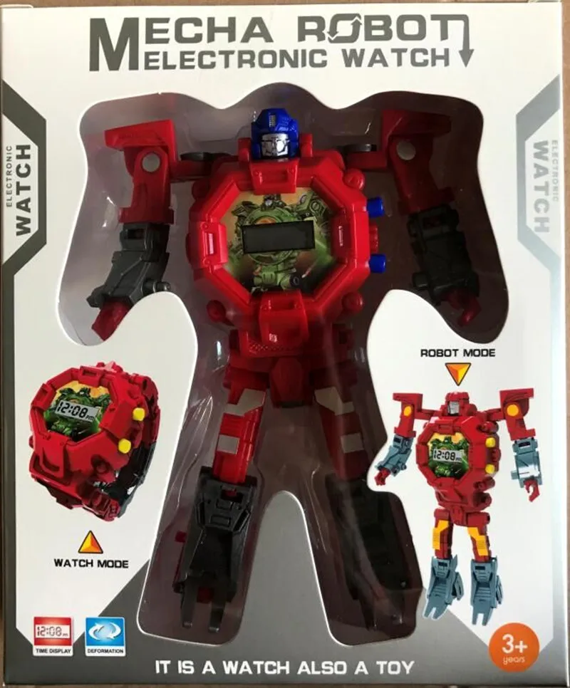 Робот трансформация наручные часы игрушка меха Электронные детские спортивные