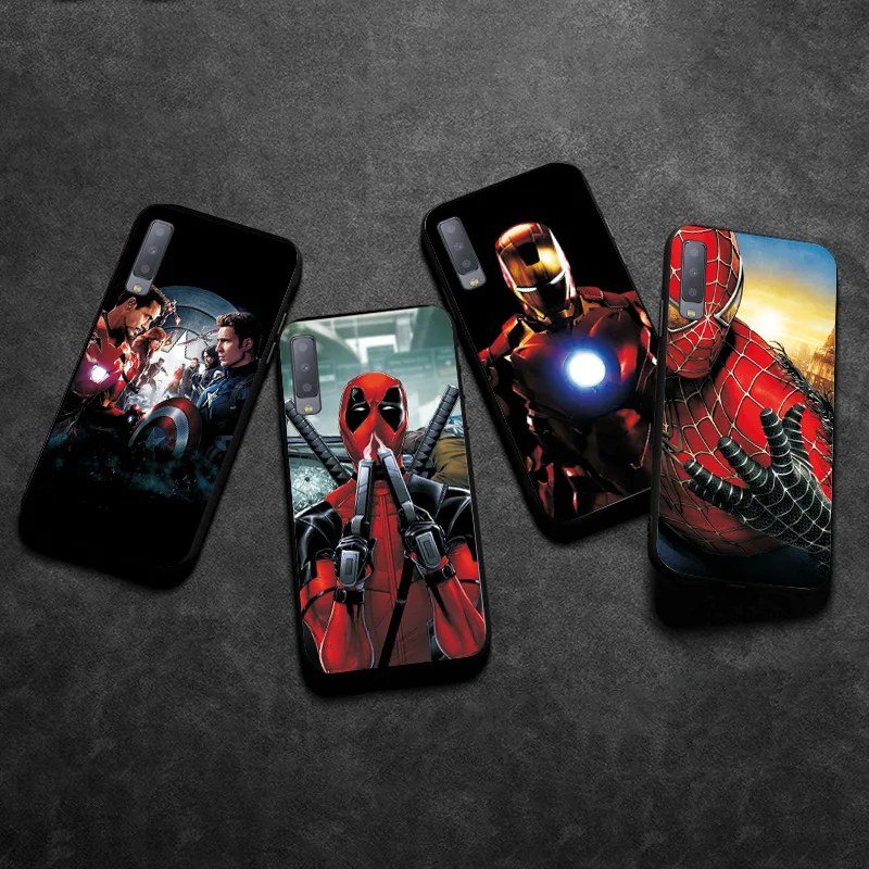 Black TPU Phone Case For Samsung A6 A9 A750 2018 A8 Plus Marvel Avengers A10 A20 A30 A50 A60 A70 A2 Core Cover |