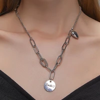 fashion new round card love pendant for women retro hip hop silver color clavicle necklace girl jewelry gift