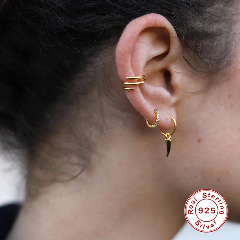 

BOAKO Retro Rivet 2020 Trend Earrings Hoop Earrings Silver 925 Earrings Dangle Unusual Piercing Natural Style Ear Cuff #12.13