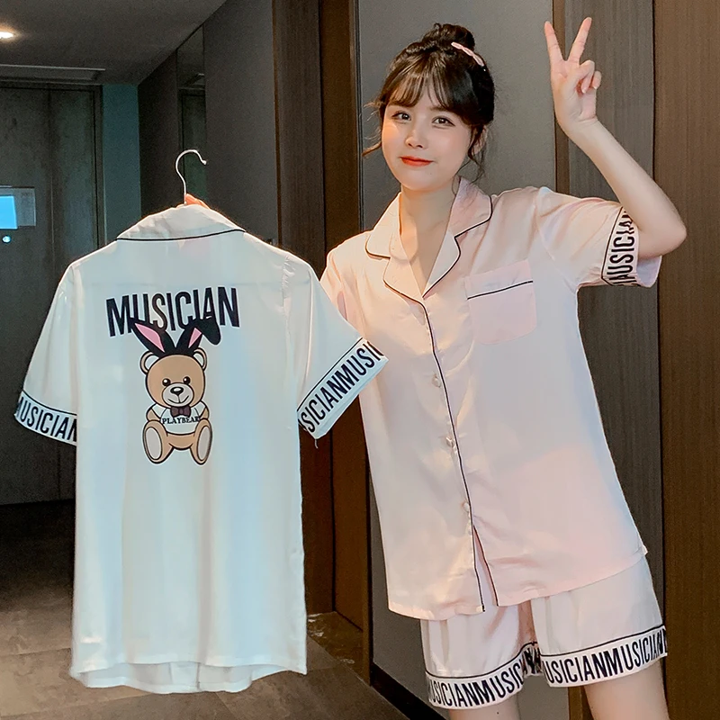 Летняя ночная рубашка с бантом шелковая пижама ледяным принтом сексуальные