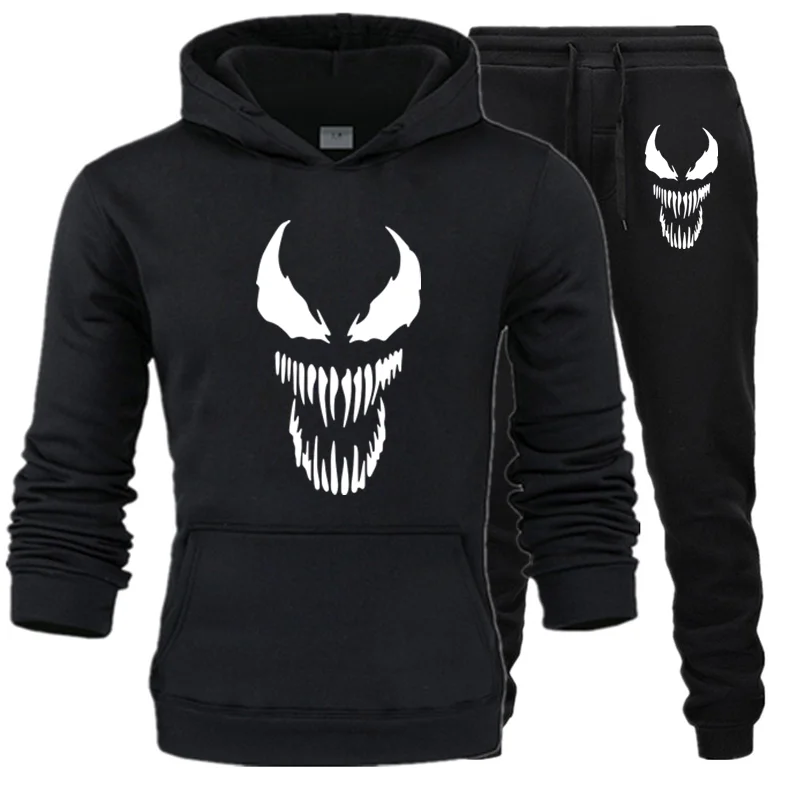 Venom спортивные костюмы для мужчин осень/зима толстовки+ брюки костюм Весенняя Толстовка Спортивная комплект Мужская толстовка с капюшоном для молодых студентов