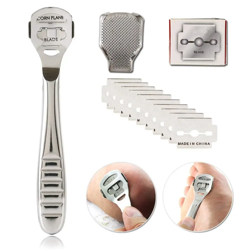 

Foot Callus Shaver Heel Hard Skin Remover Hand Feet Pedicure Razor Tool Shavers Stainless Steel Handle 10 Blades Foot Care Tool